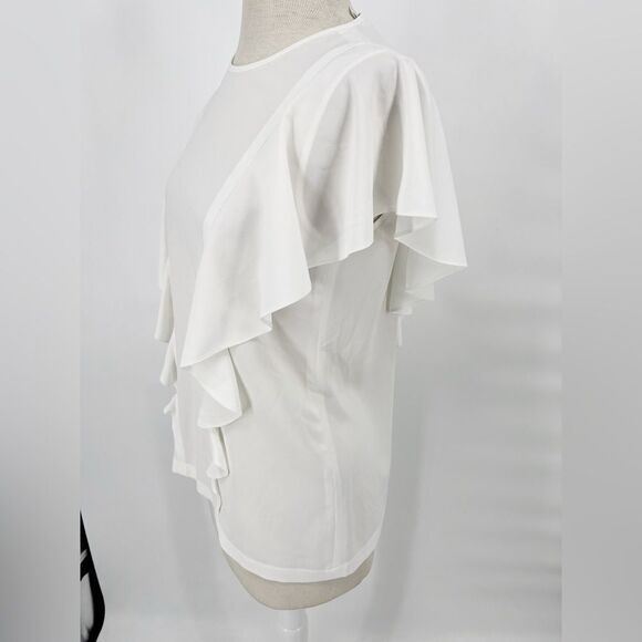 Hugo BOSS Damen White Ruffle Blouse Sz 4 - Picture 6 of 11